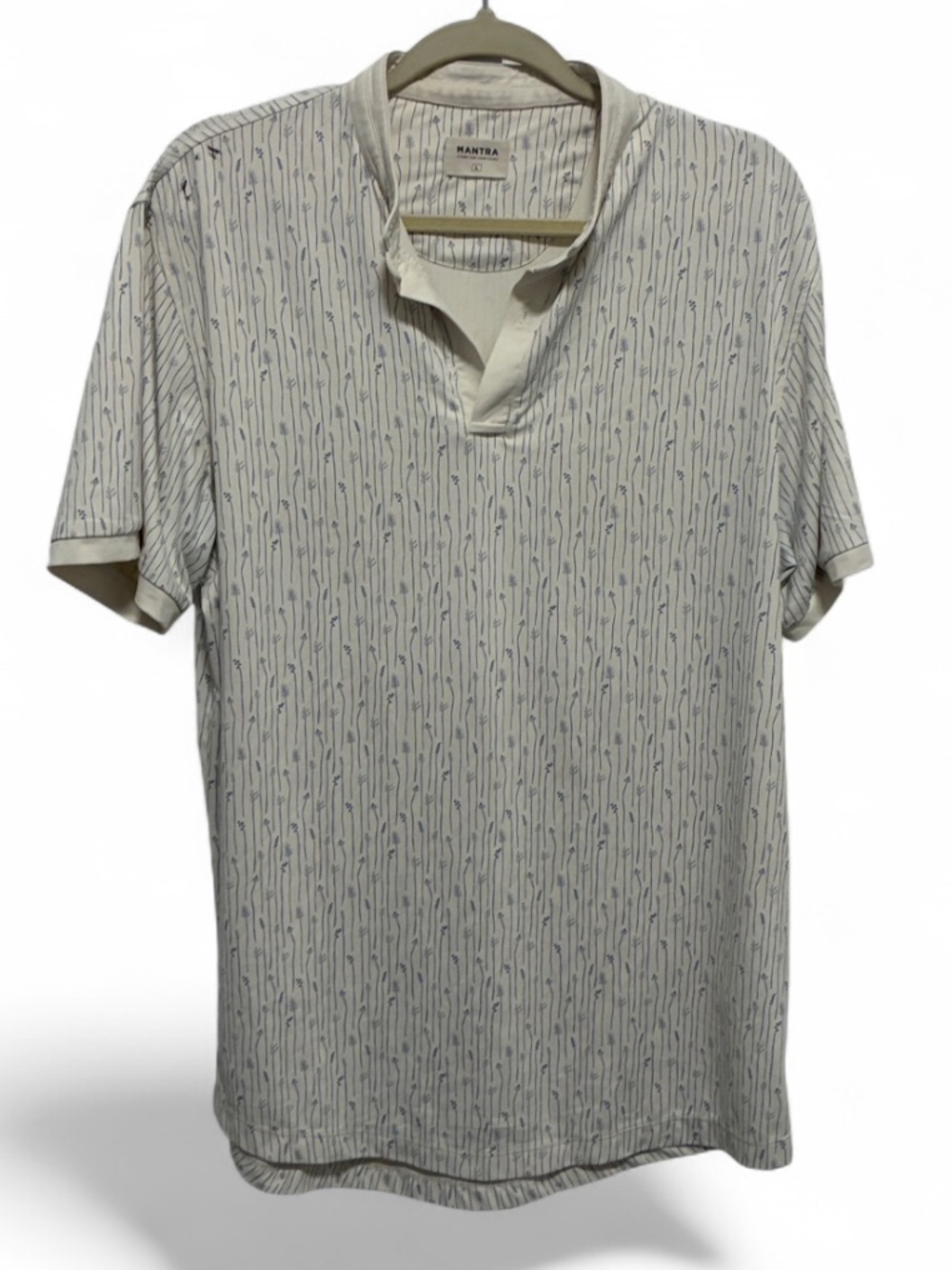 Casual Mens Cream Patterned Short-Sleeve Polo Shirt